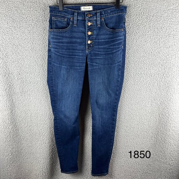 Madewell Medium Wash Buttonfly 9" High-Rise Skinny Blue Denim Jeans Size 28‎ - Picture 1 of 15